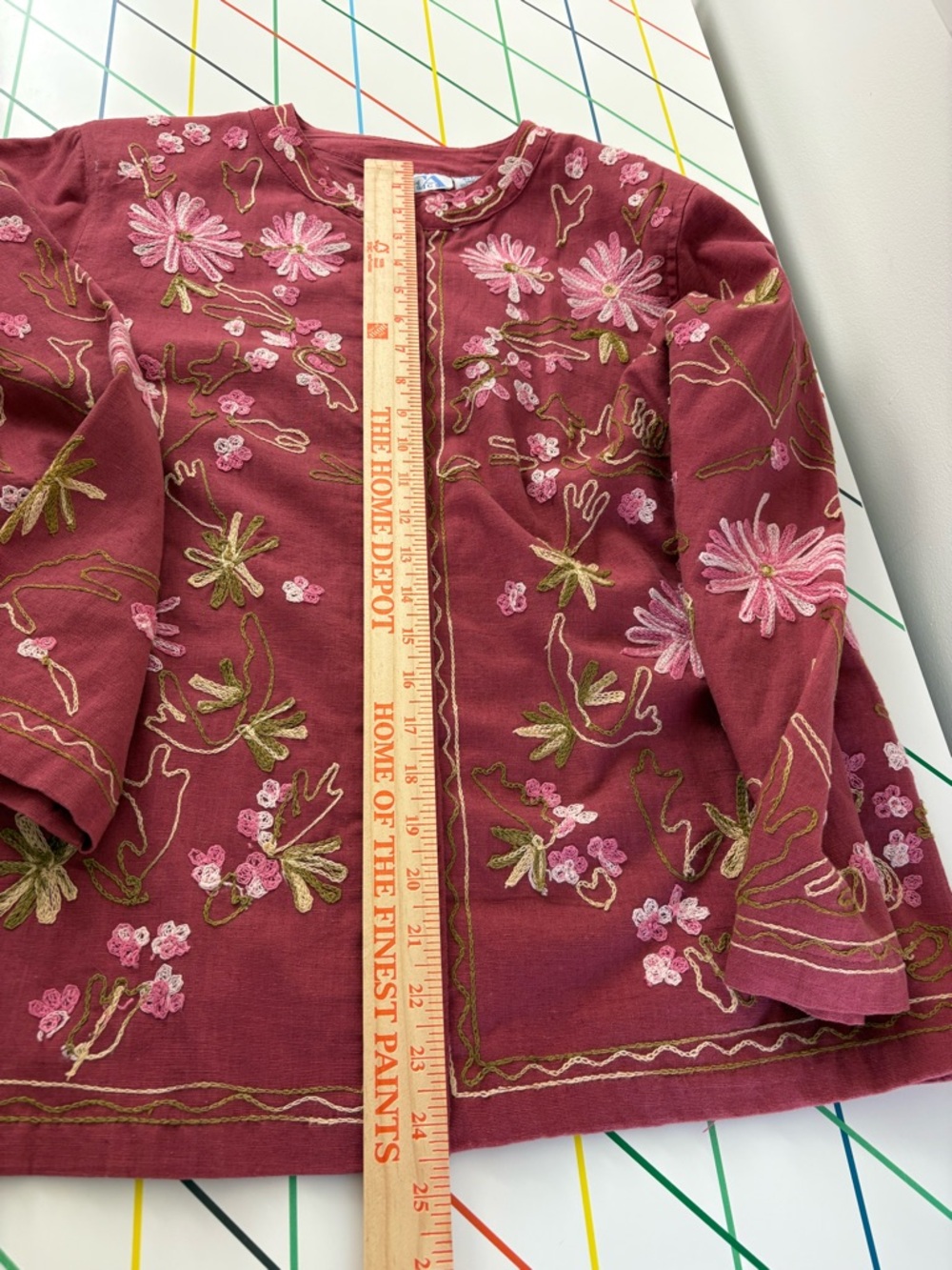 Vintage 90s Embroidered Floral Shacket Cotton Linen size Large Petite boho - Picture 12 of 12